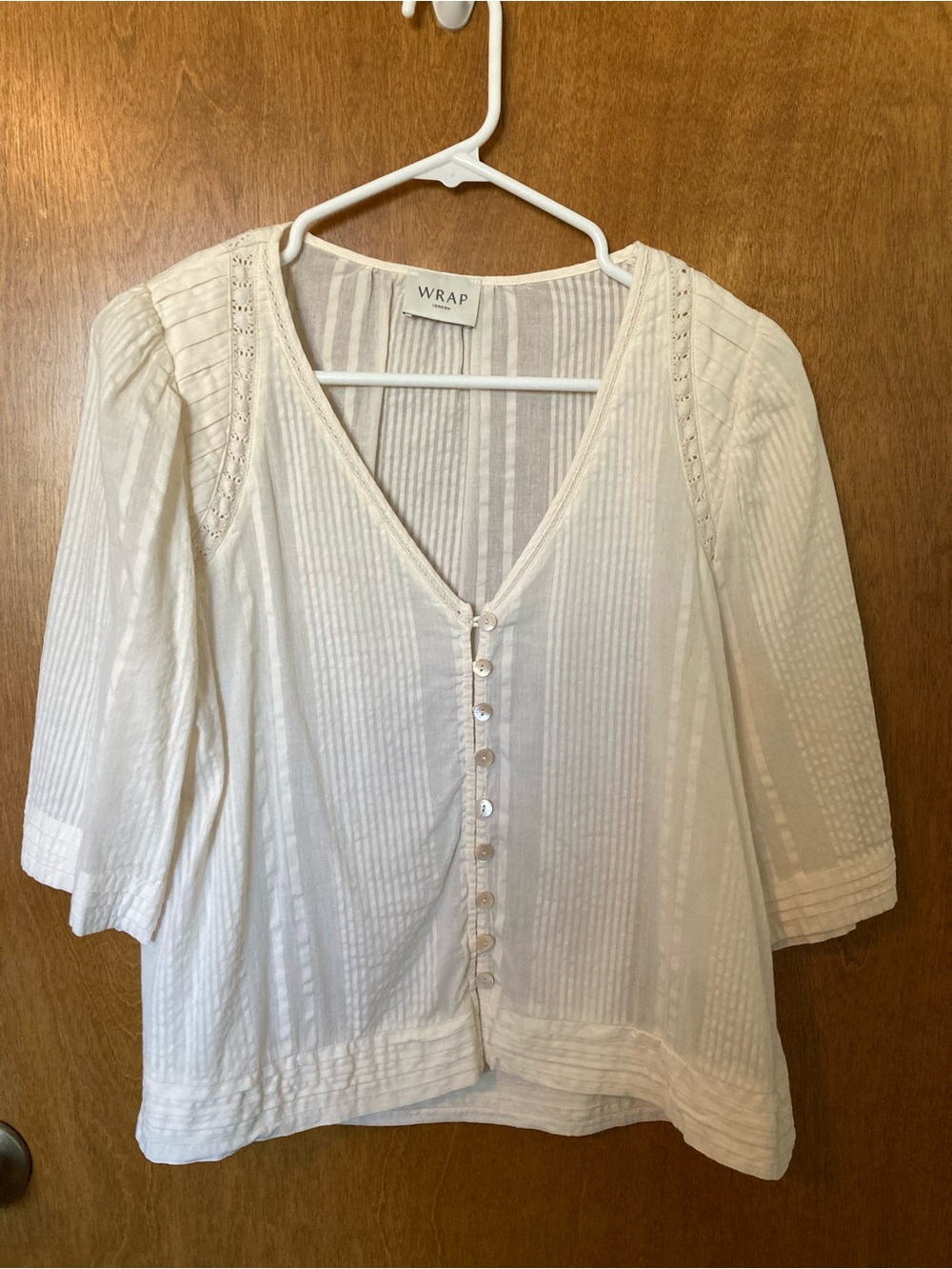 Wrap London Cream Feminine Button-Front V-Neck Blouse
